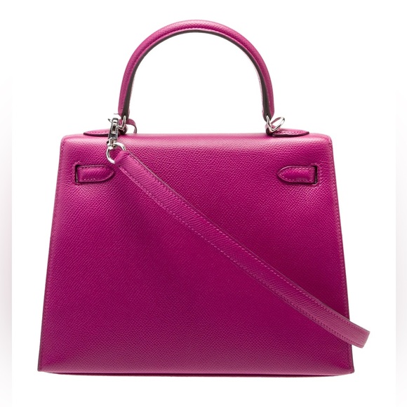 HERMÈS Epsom 25 Kelly II Sellier PHW Rose Pourpre Purple Fuchsia Pink Bag EUC - Picture 4 of 7